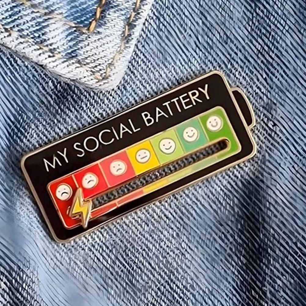 2pcs My Social Battery Pin Mood Change Brooch For 7 Days A Week Functional Aesthetic Brooch For Gifts