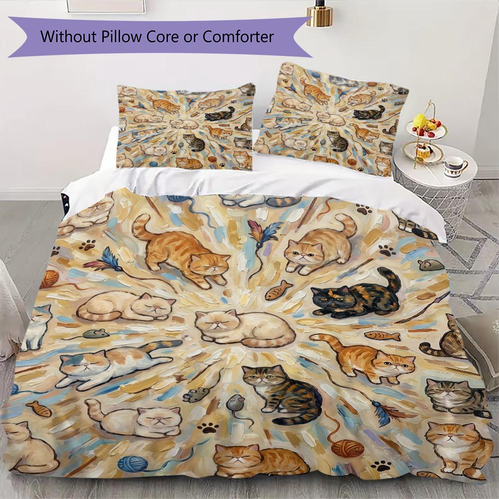 Vibrant Mandala Cats Pattern Bedding uilt Set uilt Cover Pillowcase Home Decoration Birthday Gift (1 * duvet cover + 2 * pillowcase without core)
