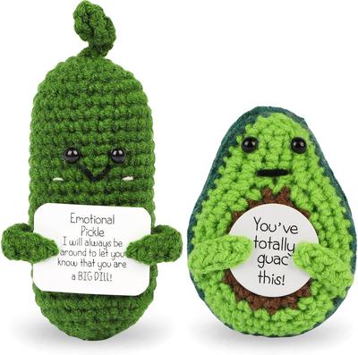 Handmade Emotional Support Pickle Crochet Funny Sour Cucumber Knitted Pickle with Positive Card Cheer Up Gift Crochet Home Decor