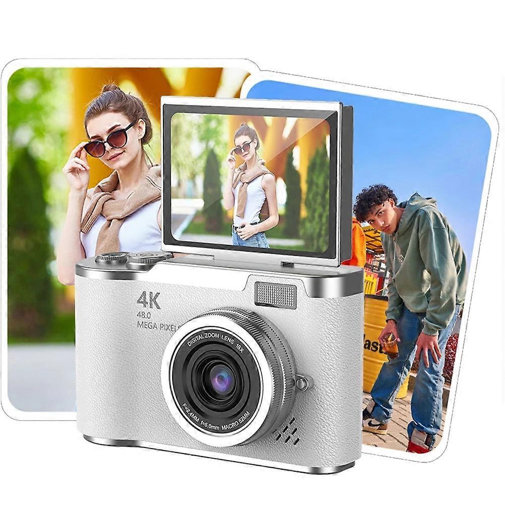 Fotocamera Digitale 4K 48MP Compatta Piccola Fotocamera Zoom 8X Fotocamera per Vlogging Schermo Ribaltabile 180 Videocamera per Adolescenti Adulti Principianti