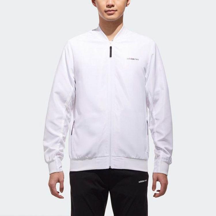 Adidas Neo Solid Casual Zip-Up Bomber Jacket Men Outerwear White DN7379