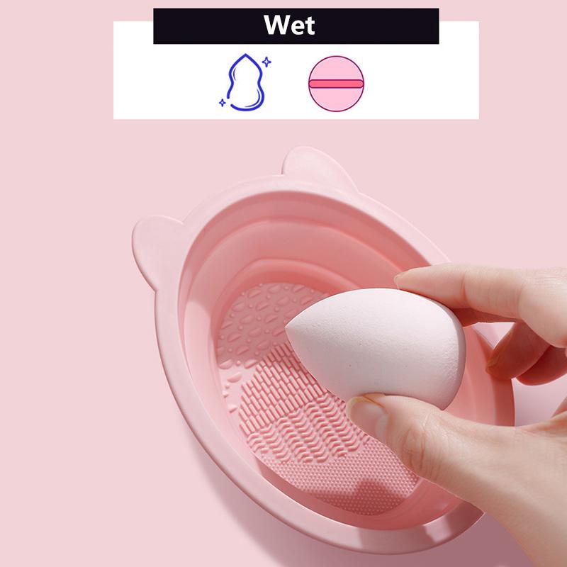 Make-up-Pinsel-Reinigungswerkzeug Faltbare Silikonschüssel Beauty Egg Cleaner Schwamm Puff Waschen Tragbare Peelingmatte Katzenohrkosmetik