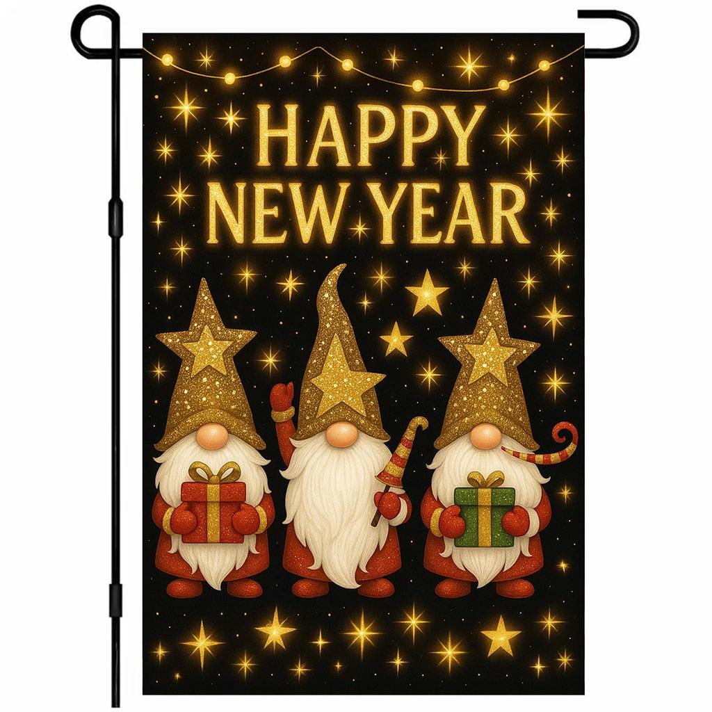 New Year's Decoration Of Garden Atmosphere With Garden Flags