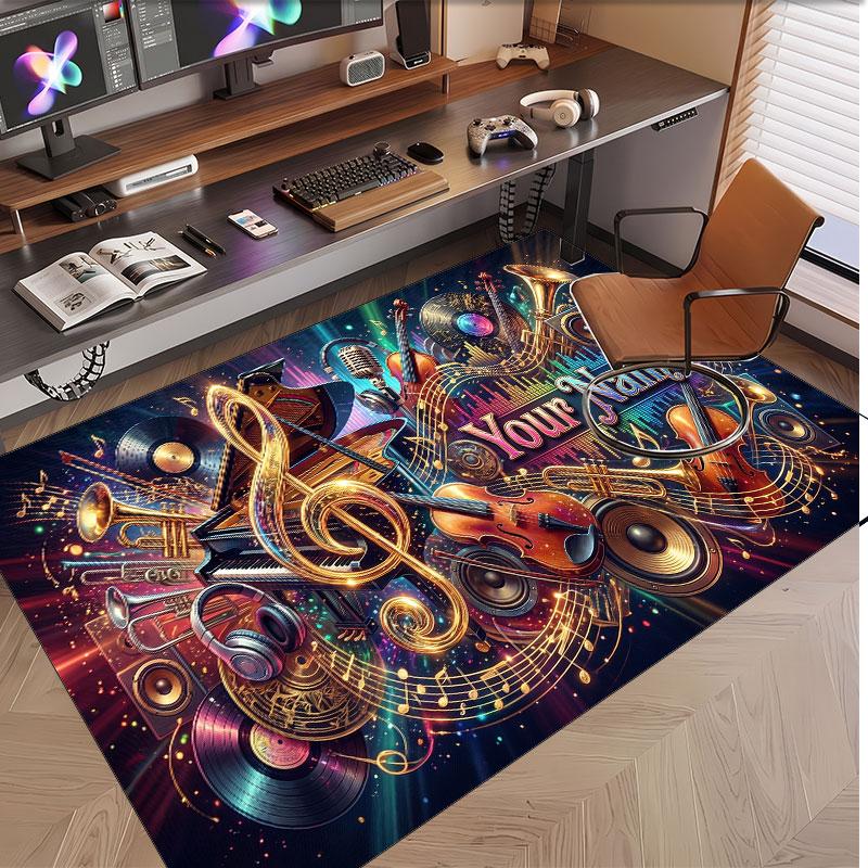 Music General Theme Soft Crystal Velvet Rug Custom Name & Text Print Non Slip Floor Rug for Bedroom Living Room