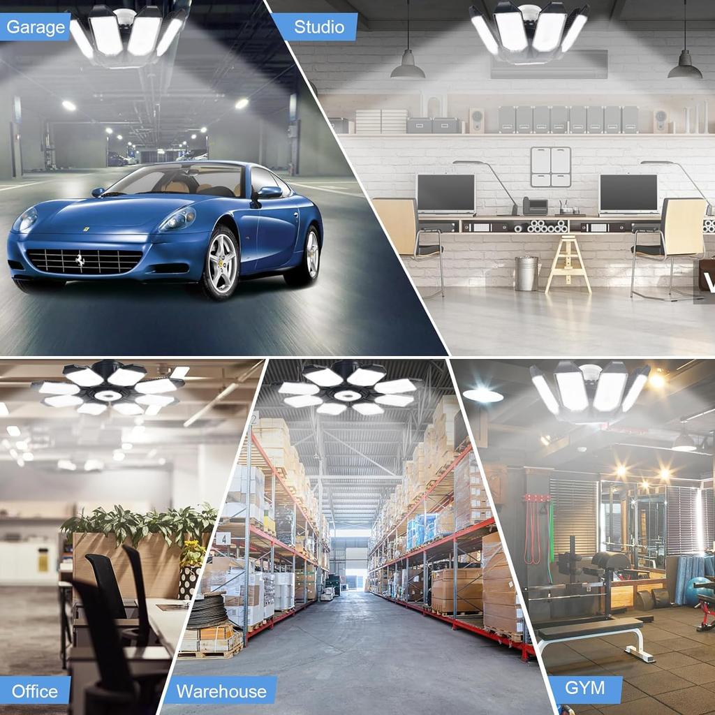 1/2pcs Deformable LED Garage Lights with 8 + 1 Adjustable Panels Night Lamp E26/E27 Ceiling Lighting Bulb For Workshop Warehouse