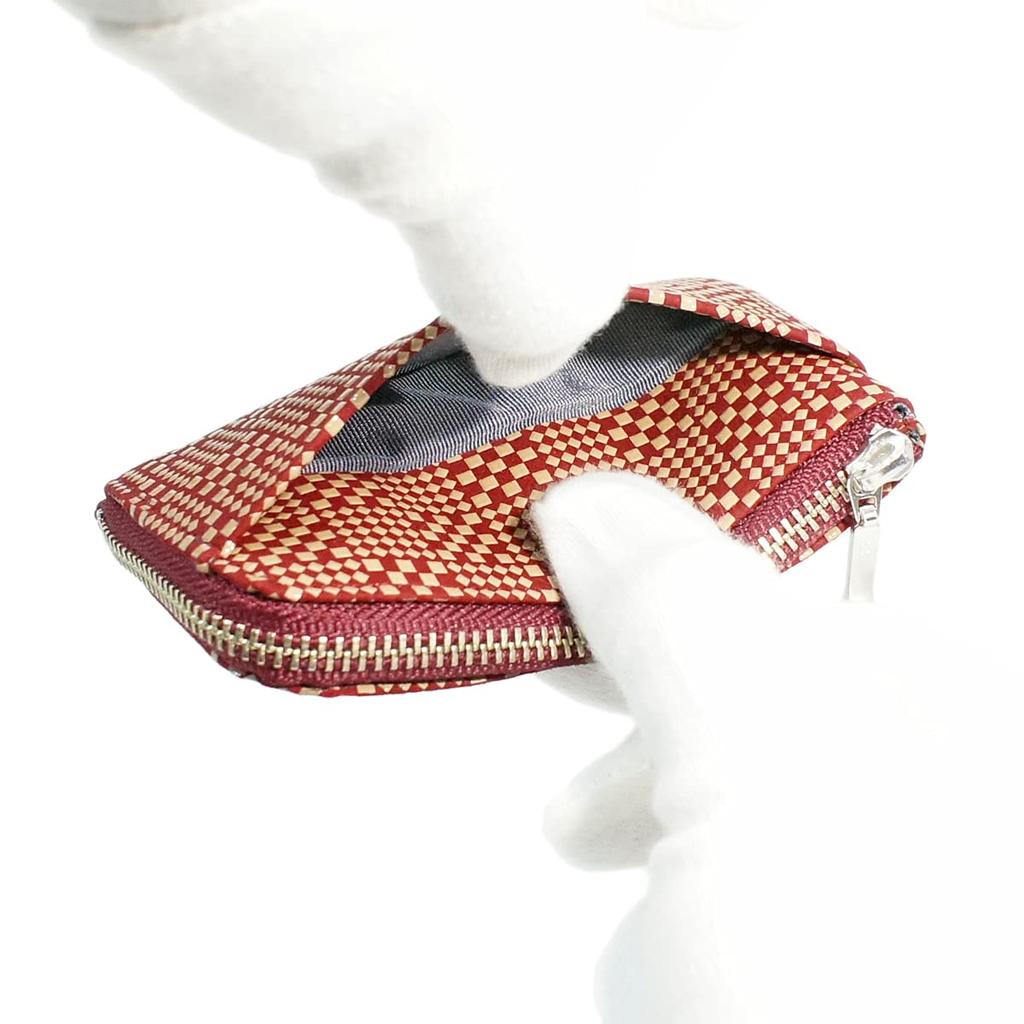 Indenya Inden Coin Purse F Coin Purse 05 Deerskin Red with White Varied Ichimatsu Small Pattern Custom Color Lacquer, 1005-13-167