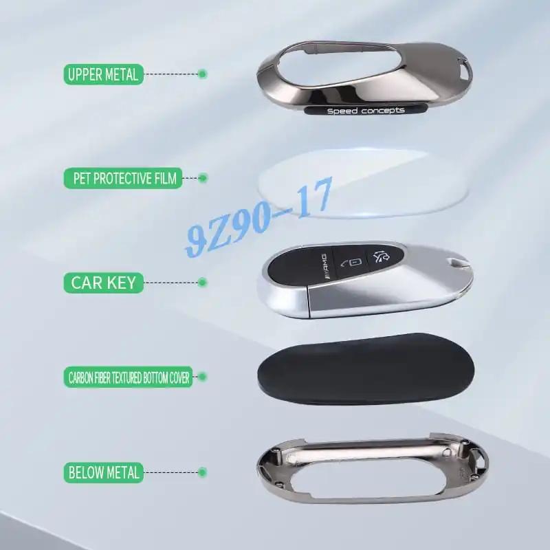 Metal Carbon Fiber Car Key Fob Case Cover Keychain For Mercedes Benz C E S Cle Glc Eqe Eqs Class 300 350 450 500 580 43