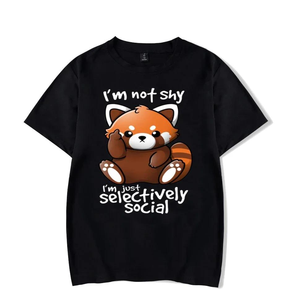 

Мужские футболки с пандой Я не стеснительный, я просто избирательно общительный Графическая футболка Хип-хоп Мужская летняя футболка Харадзюку Футболка с животным 4XL