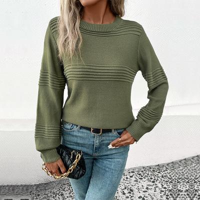 Damenpullover für Herbst und Winter, einfarbig, lockerer Rundhalsausschnitt, bequem, lässig, langärmelig, fester Strickpullover