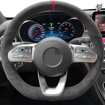 Housse de volant de voiture tressée en daim noir, antidérapante, pour mercedes-benz classe S W222 GLC classe A W177 classe C W205 classe E
