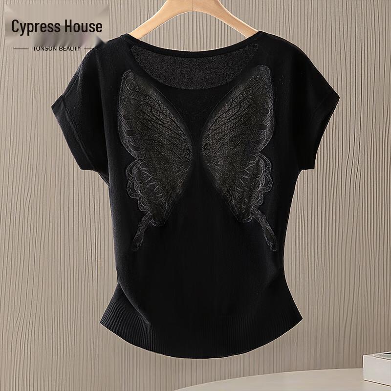 Silbaishe Women s Round Neck Hollow Knit Short Sleeve Top L