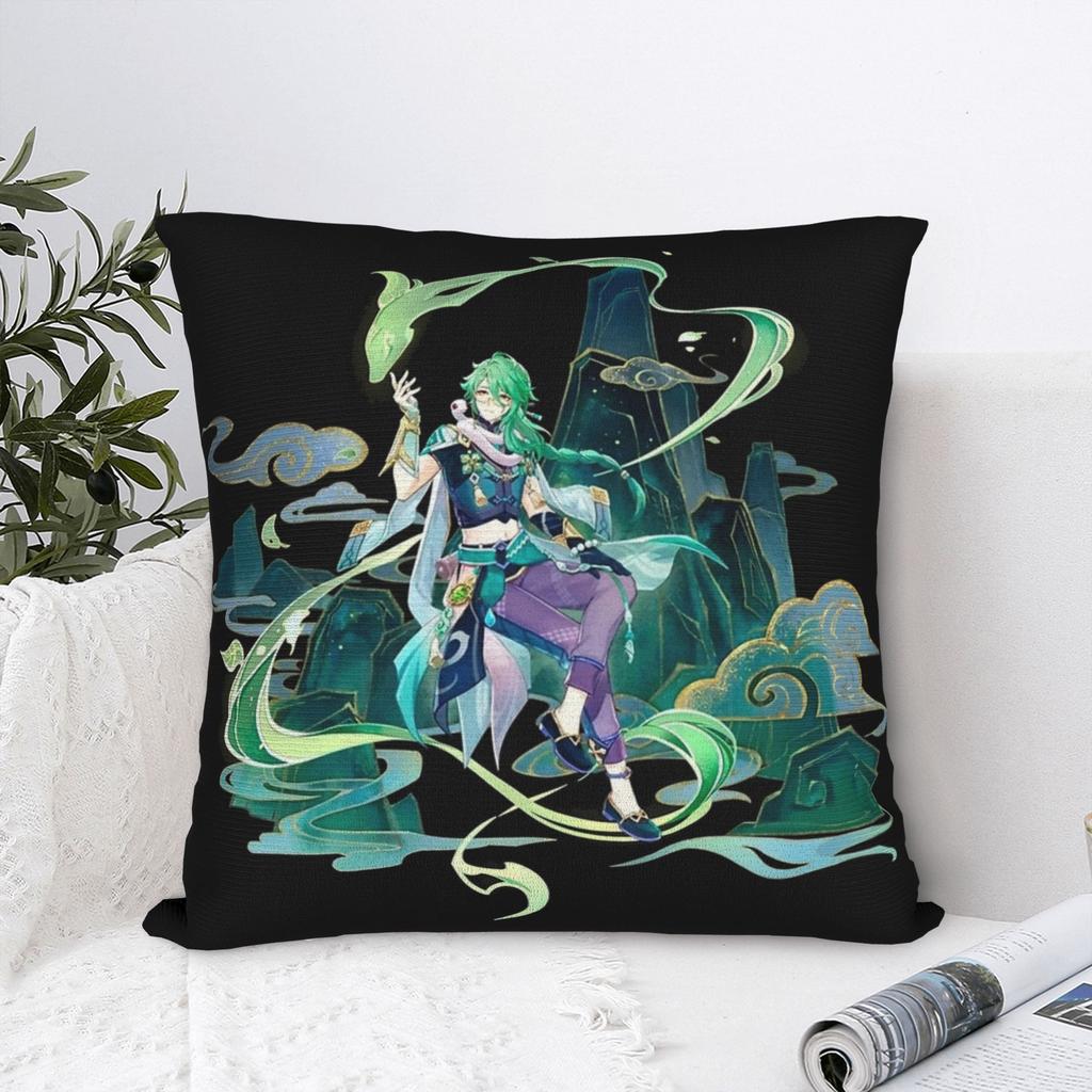 Printed Genshin Impact Baizhu Wish Gacha Pillowcase Fabric Cushion Cover Decor Splash Art Throw Pillow Case Cover Home Zipper