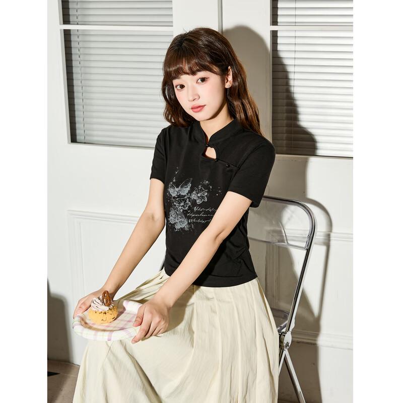 TonLion Women s Chinese Style Butterfly Short Sleeve T-Shirt M