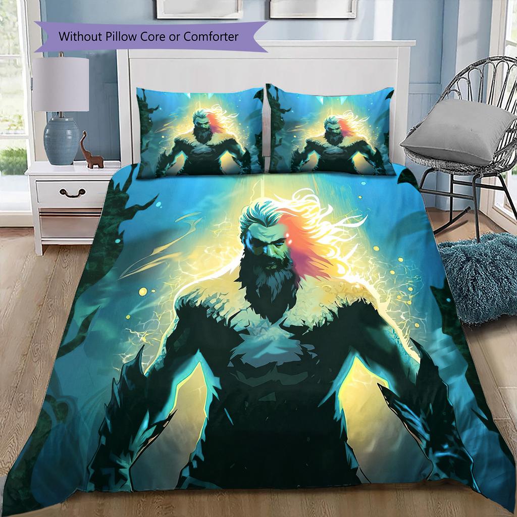 Neptuns Dreizack Bettwäsche-Set, 1 Bettbezug & 2 Kissenbezüge, Heimdekoration, Tolles Geschenk für Superhelden-Fans