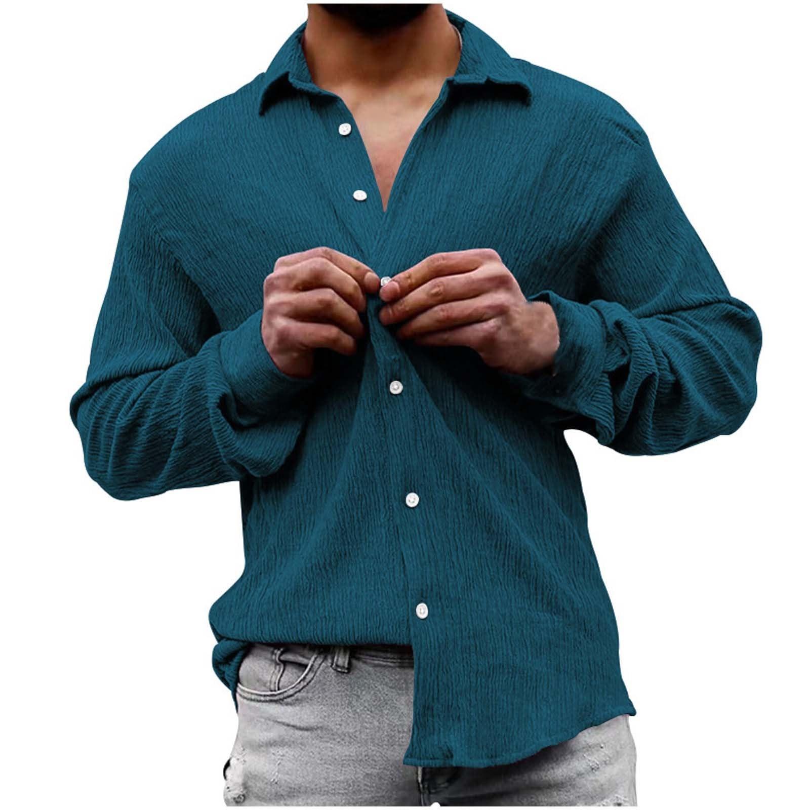 

Мужская свободная рубашка большого размера с однотонным принтом Zou Zou Cloth Lapel Long Sleeve Casual Shirt L