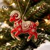 Festive Flame Red Pendant Acrylic Goat Christmas Tree Pendant, Decorative Hanging Ornament with Decoration Rhinestone, Golden Cord for New Year Party