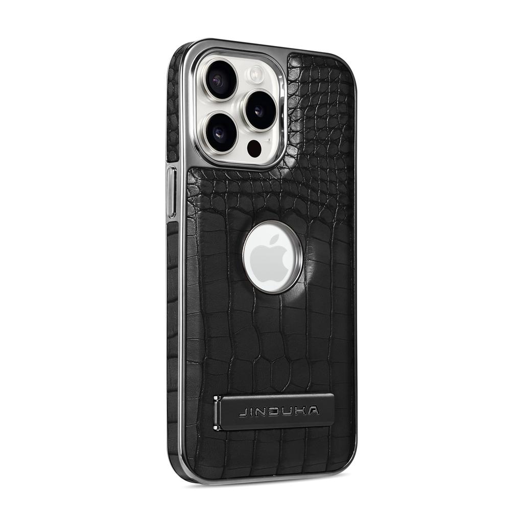 Boutique Crocodile Texture Eco Leather Case For iPhone 16 15 14 Plus 13 12 Pro Max Magnetic Cover Hidden Stand Bracket Premium