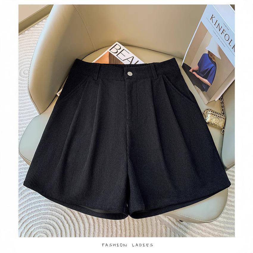 Women's High Waist Corduroy Wide Leg Shorts Loose Fit Casual Solid Color Fall Shorts
