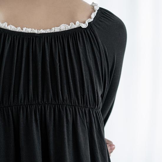 RYMD Modal Bra Cap Long Sleeve White Ribbon Two-piece Homewear Black