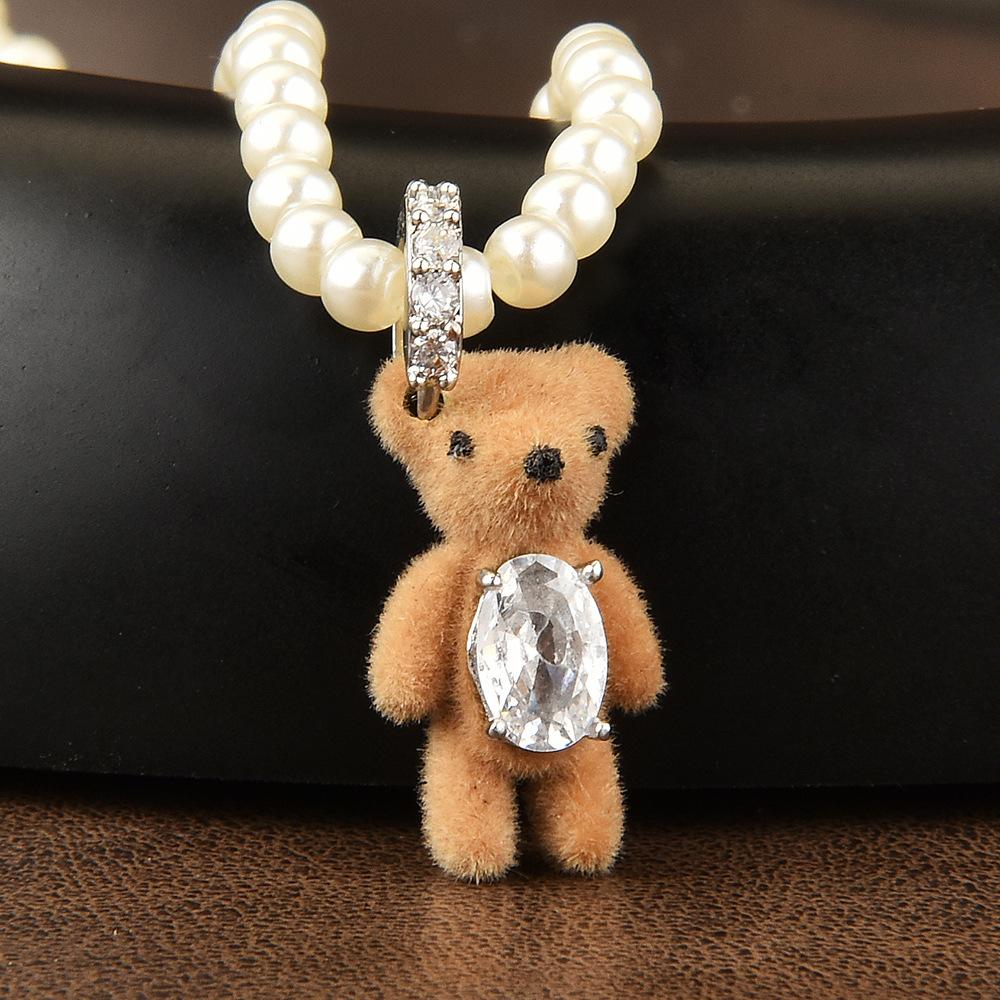 

Adorable Plush Bear Pearl Necklace For Women With Chic Fashionable Design And Unique Charm Plush Bear Pendant Zircon