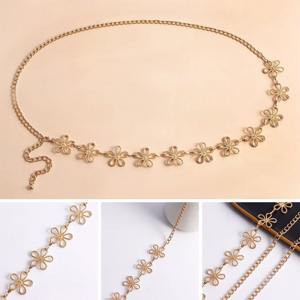 

Versatile Match Metal Belt Flower Body Chain Fashion Bikini Belly Belt Women срібний