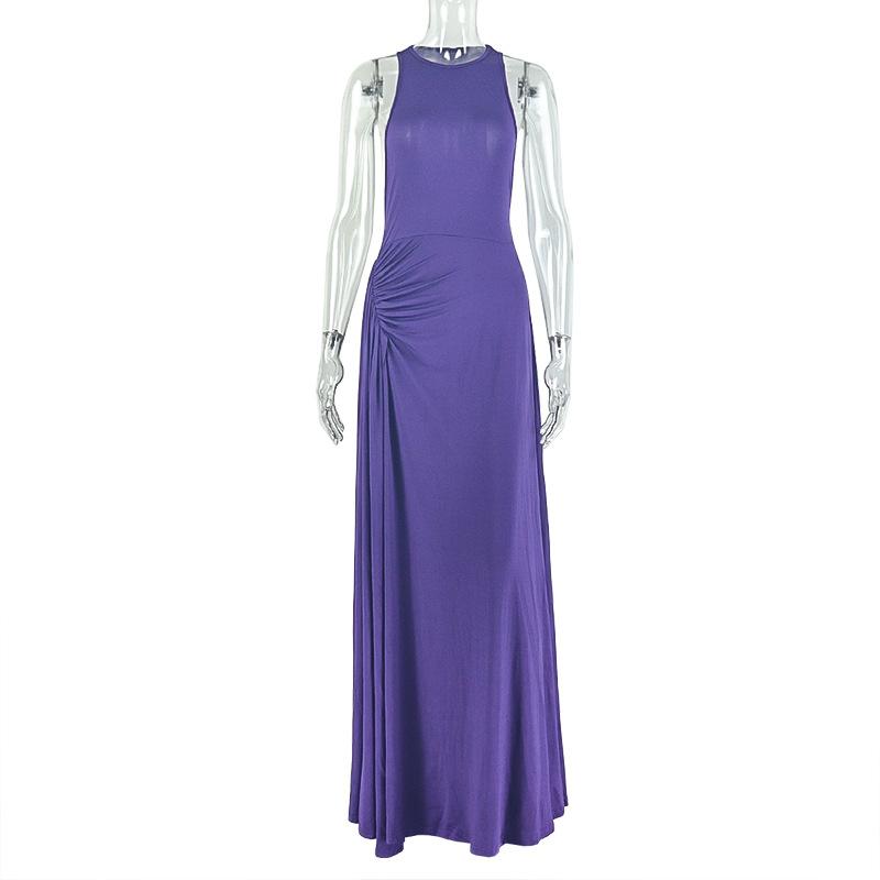

Orange Halter Neck Maxi Dress with Side Pleats L фіолетовий