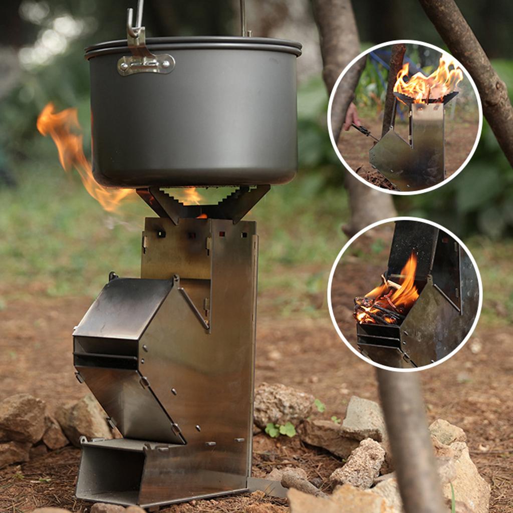 Camping Mini Wood Stove Portable Tent Firewood Stove Detachable Wood Burner Stainless Steel Rocket Stoves Picnic Pocket Grill