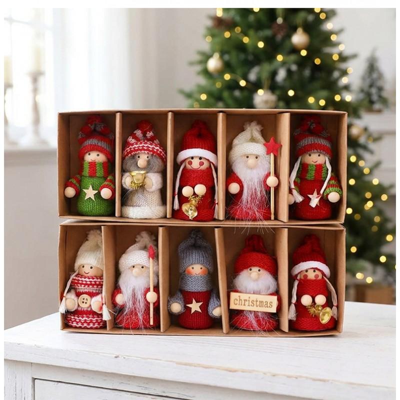 Santa Claus Costume Set 5pcs Plush Christmas Ornament Hanging Decoration Handmade Doll Gift Holiday Tree