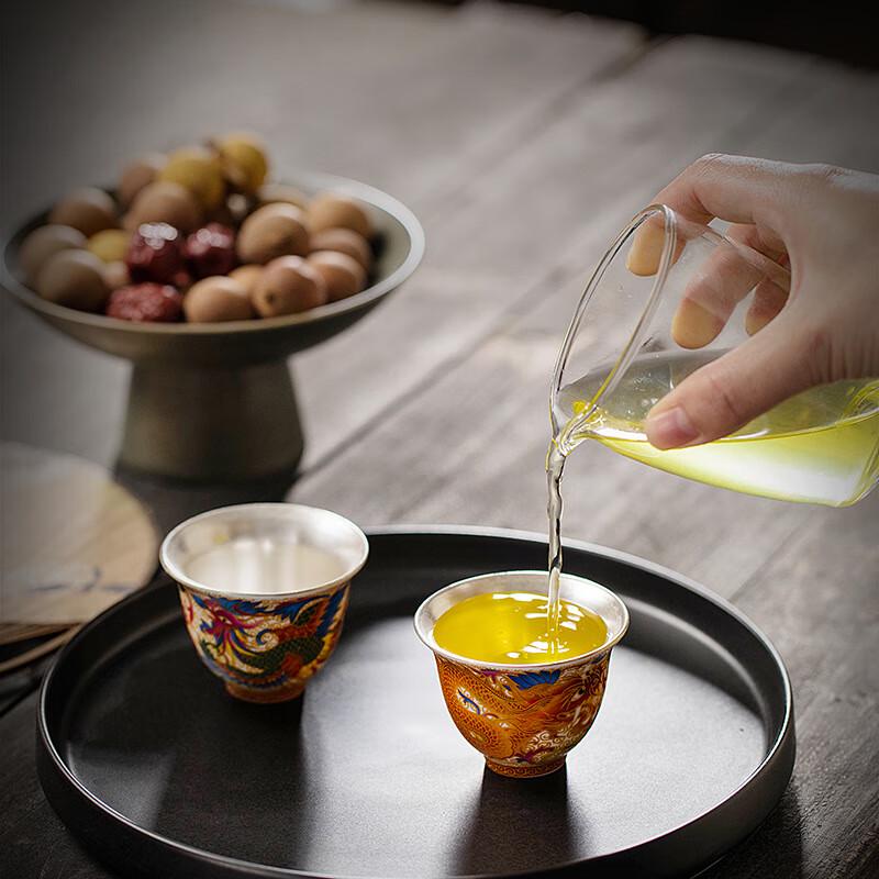 Cha Xun Glücksverheißender Drache Phönix Emaille Keramik Teetasse