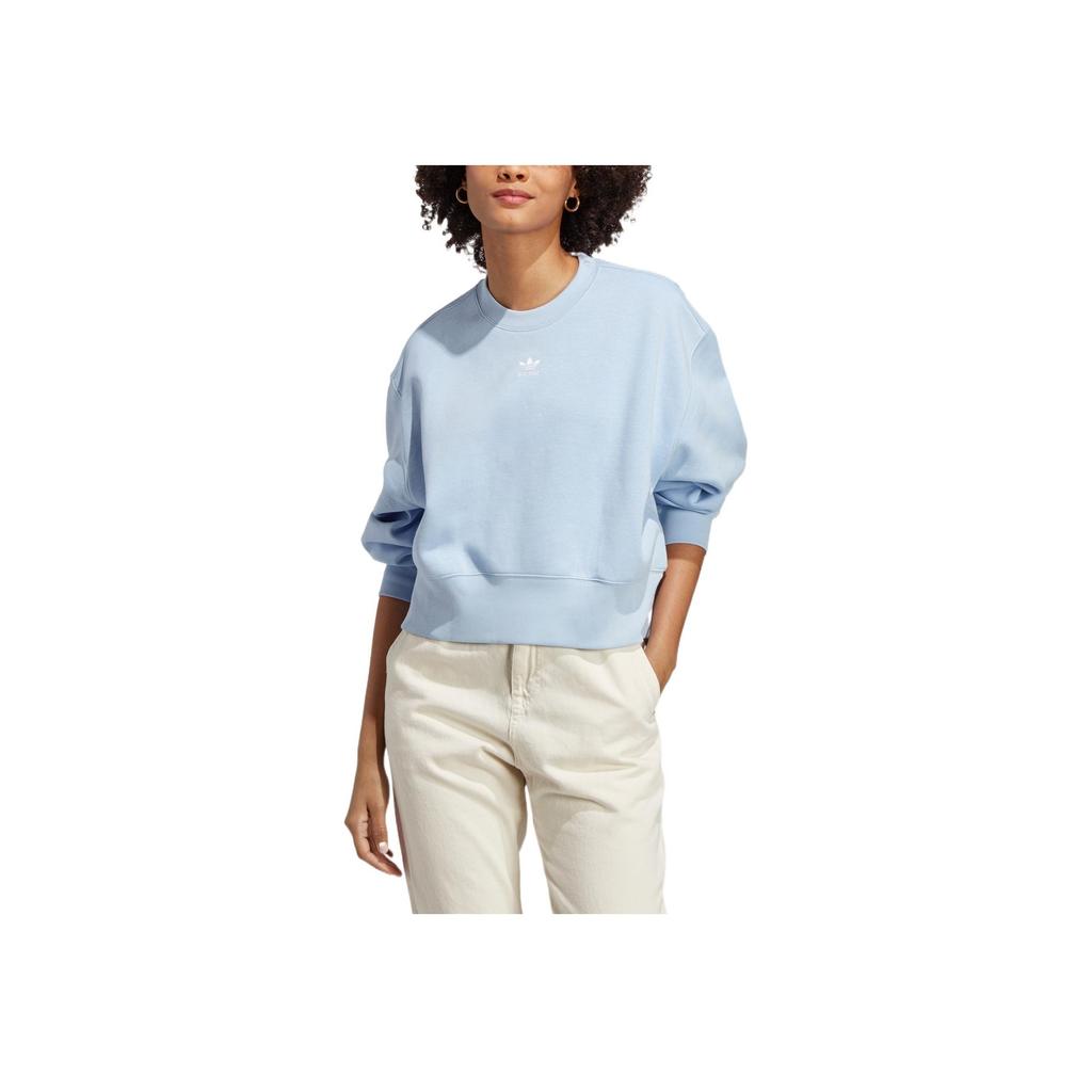 Adidas Originals Solid Color Brand Logo Long Sleeve Crewneck Sweatshirt Women Sweatshirt Light-Pink Blue IK7694