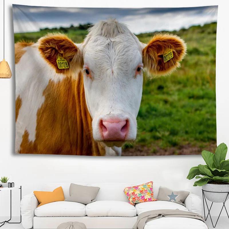 Hot Sale Custom High Quality Cow Wall Hanging Hd Landscape 3D Printing Digital Printing Home Decoration Tapestry