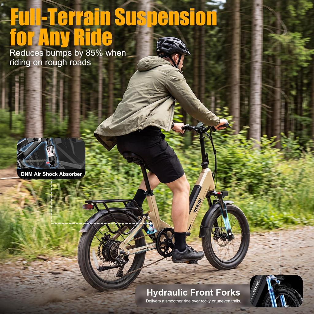 Vitilan U9 Adult Electric Bicycle Shimano 7 Speed Gear 500W Peak Power 960W Motor City Ebike 48V15Ah Battery E-bike 20*3.0" Fat Tires Electric Bike