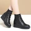 Mom Winter Shoes Wedge Heel Genuine Leather Women Snow Boots Round Toe Casual Chunky Warm Ladies Short Boots