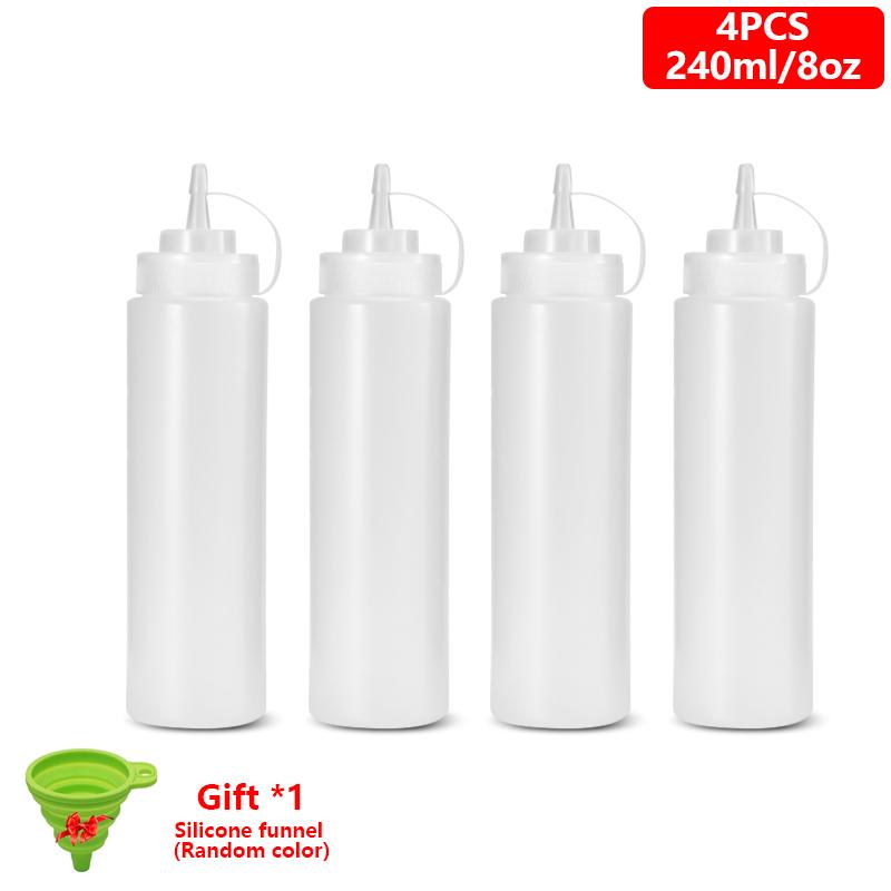 1/2/4/6 Stück Gewürz-Quetschflaschen mit Kappen, Kunststoff-Quetschspender mit Messangaben für Ketchup, BBQ, Saucen, Sirup