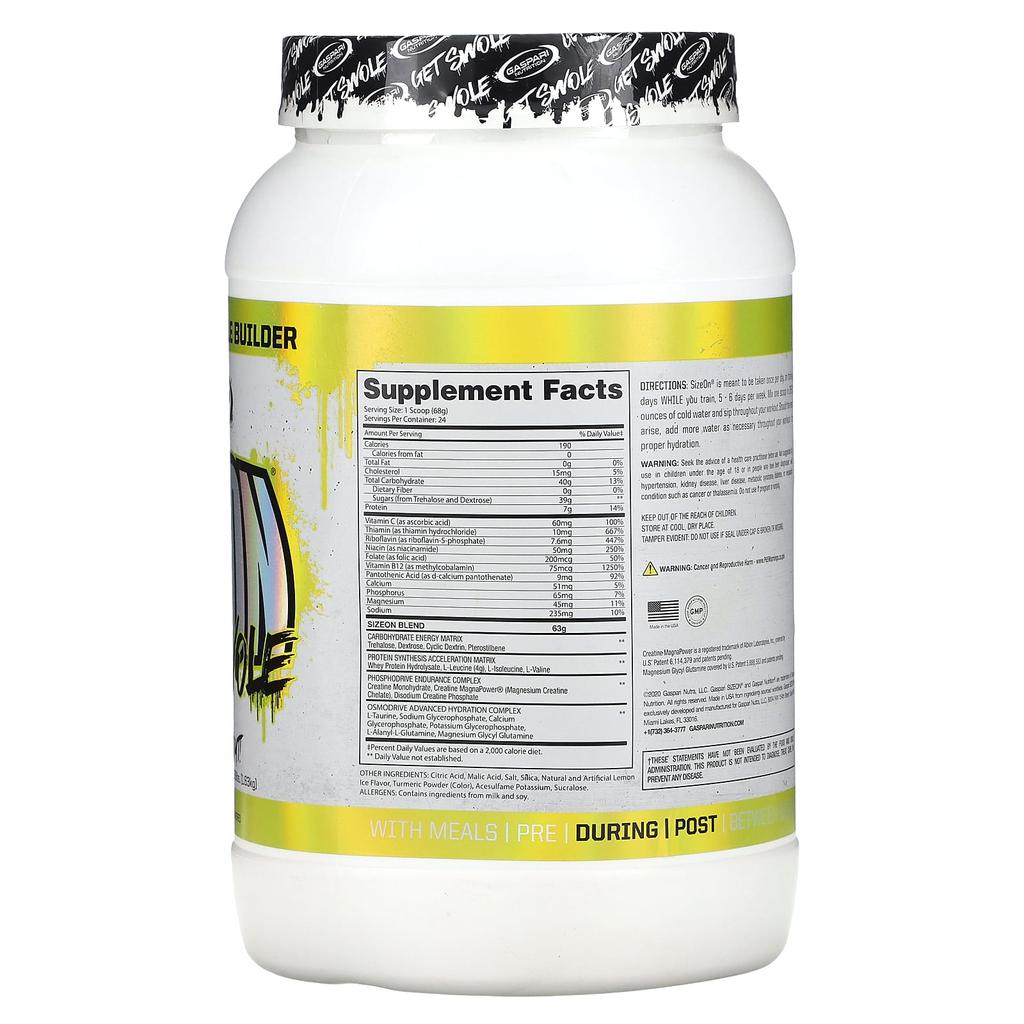 Gaspari Nutrition, SizeOn, All-in-One Muscle Builder, Lemon Ice, 3.59 lb (1.63 kg)