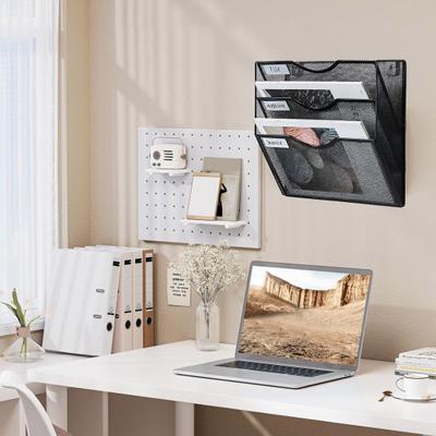 Wall File Organizer 3 Tier Mesh Metal Hanging File Folder Rack with Label Slots Rust-Resistant Mail Organizer for Office Home Classroom