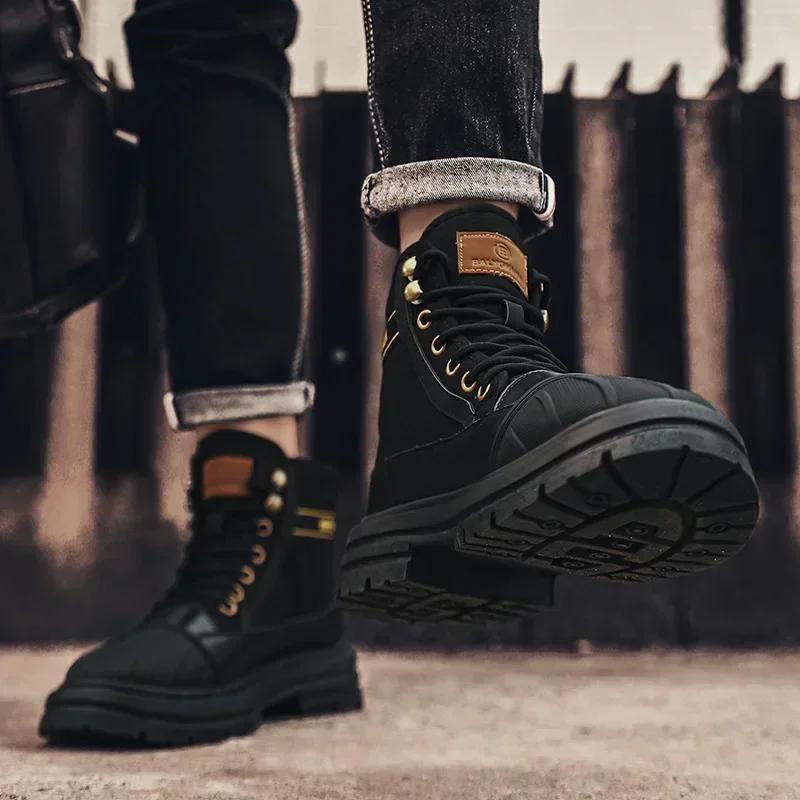 Men's Canvas Shoes Fashion Work Boots High Top Desert Boots Wear-resistant Men Boots Autumn Mens Platform Casual Shoes New Botas