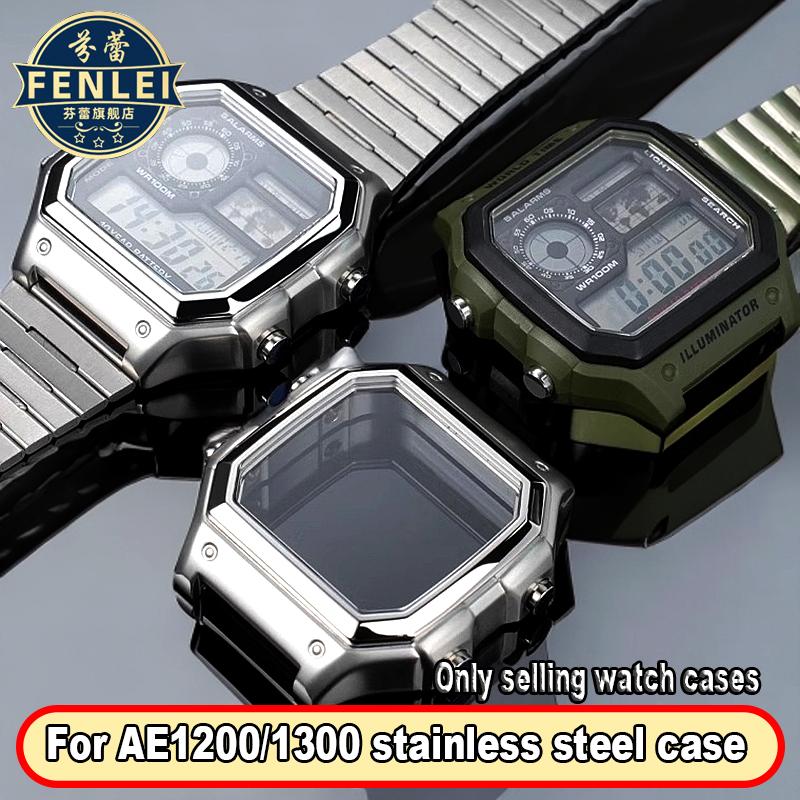 For Casio AE1200 Metal Watch Case 304 Stainless Steel Modified Watch Film Glass Watchband Watch Ring Front Cover Baffle Bezel