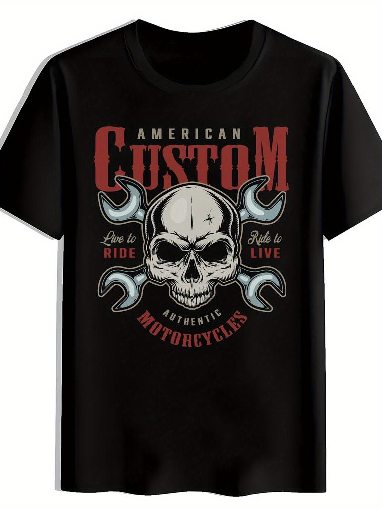 Heavy Metal Band Graphic T-shirt - Black Vintage Rock Tee with American Text - Motorcycle Apparel for Concerts