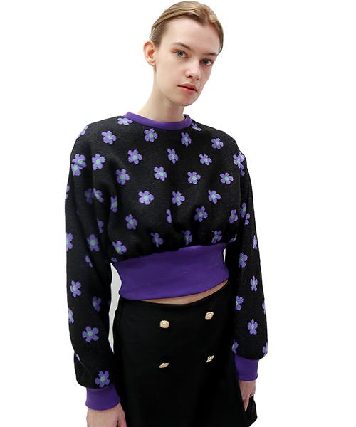 Укороченная толстовка с цветочным принтом Demi Gnimonic Flower Black Crop Sweatshirt_ Цветочная черная укороченная толстовка Mtm Black/Free