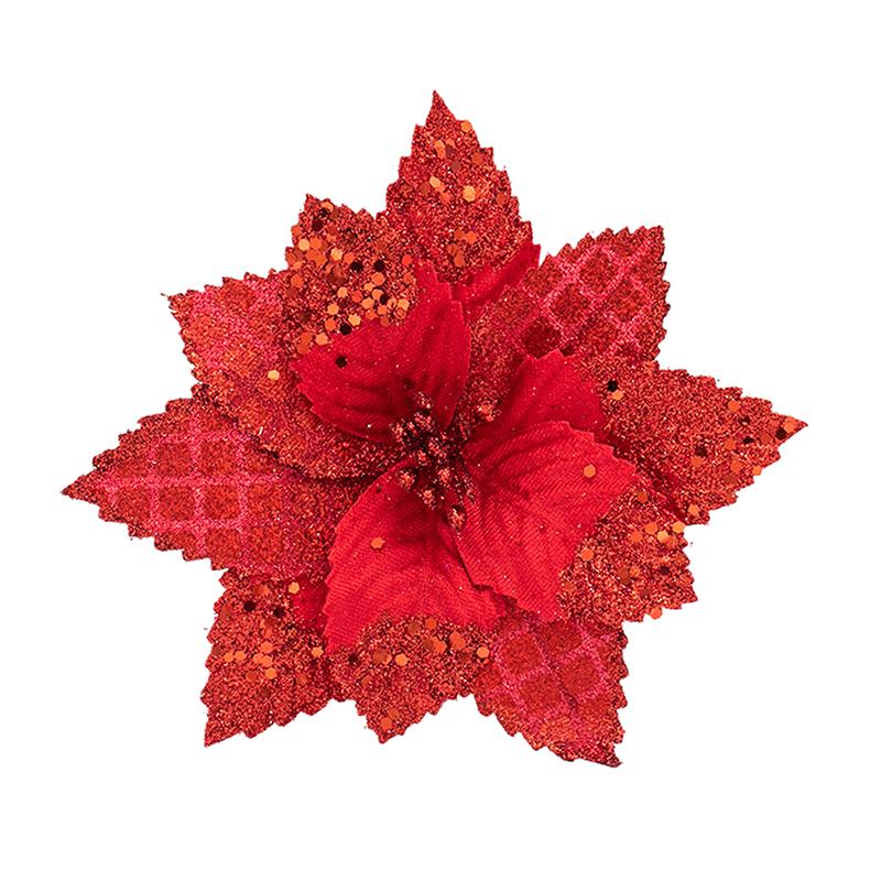 

Artificial Christmas Flowers Glitter Poinsettia Artificial Flower Silk Faux Floral For Xmas Tree Wreath Wedding Holiday