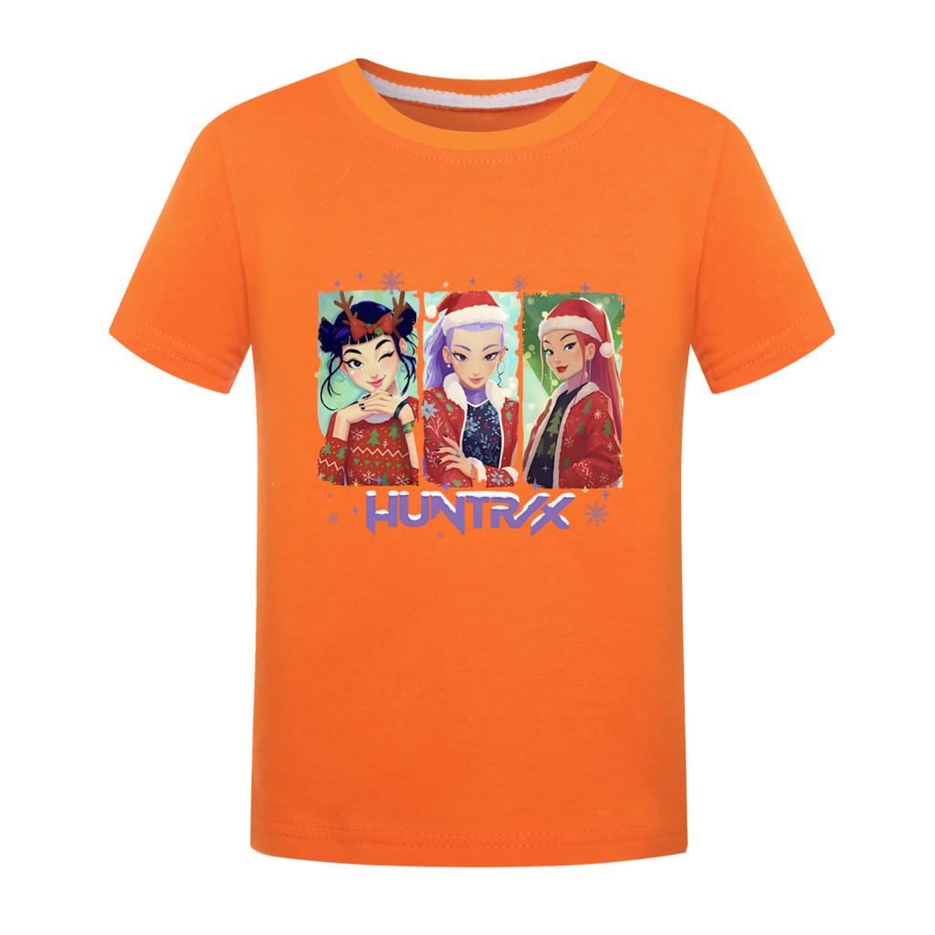 

5093 Kids Girls Boys Christmas New Year Rumi Mira Zoey Print Casual Cotton Short Sleeves T-Shirt 170cm помаранчевий