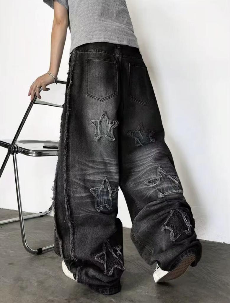 Pentagram Jeans Loose Wide-leg Pants Ruffian Handsome New High Street Autumn American Style