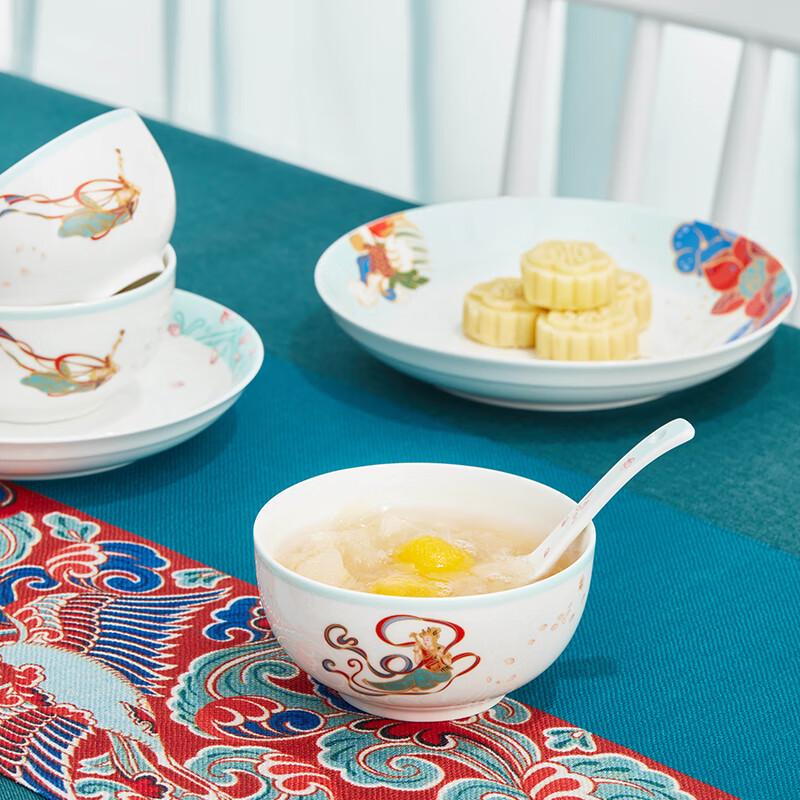 JINGREPUBLIC Dunhuang Flying Apsaras 32-Piece Chinese Ceramic Dinnerware Set