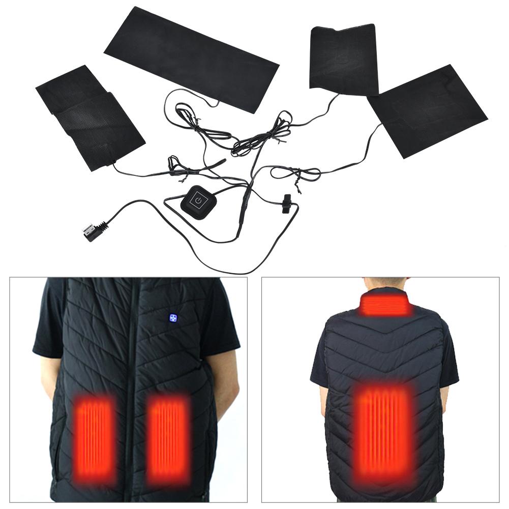 5V 2A USB Electric Heated Jacket Heating Pad Adjustable Temperature 4 in 1 Kit
