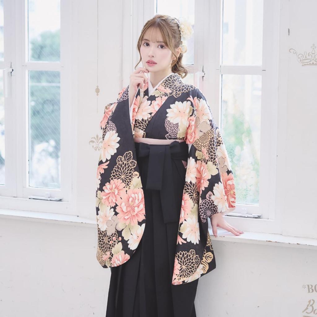 RiraMacherie Hakama Set for Elementary School College Floral Graduation Thank You Party Black X [RiraMacherie] 3-piece Students, Students, Ladies,