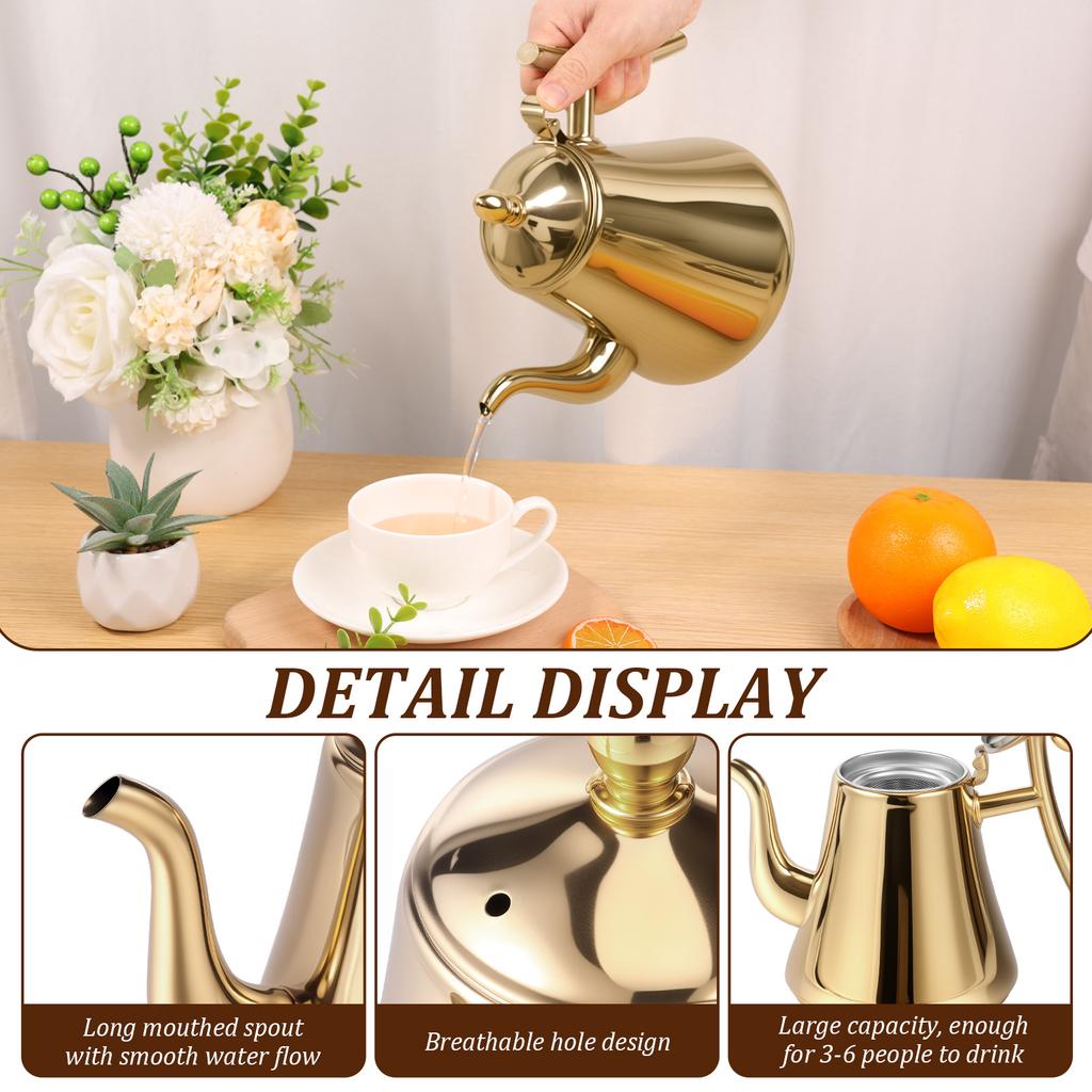 2L Edelstahl Teekanne Großvolumiger Teekessel mit Herausnehmbarem Sieb Induktionsherde Gasherde Wasserkessel Trinkgeschirr