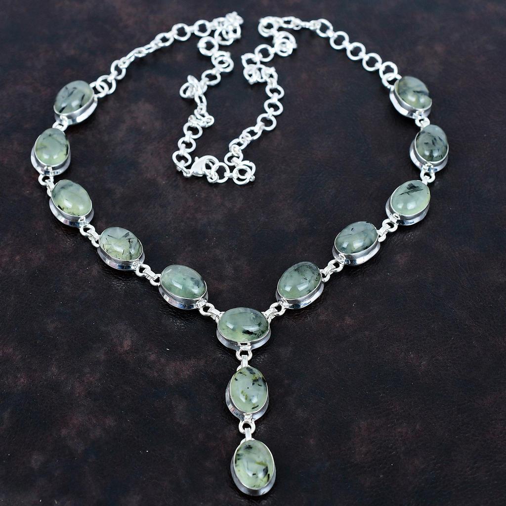 Moss prehnite gemstone necklace 925 sterling silver necklace adjustable chain necklace handmade jewelry gifts for her latest design necklace
