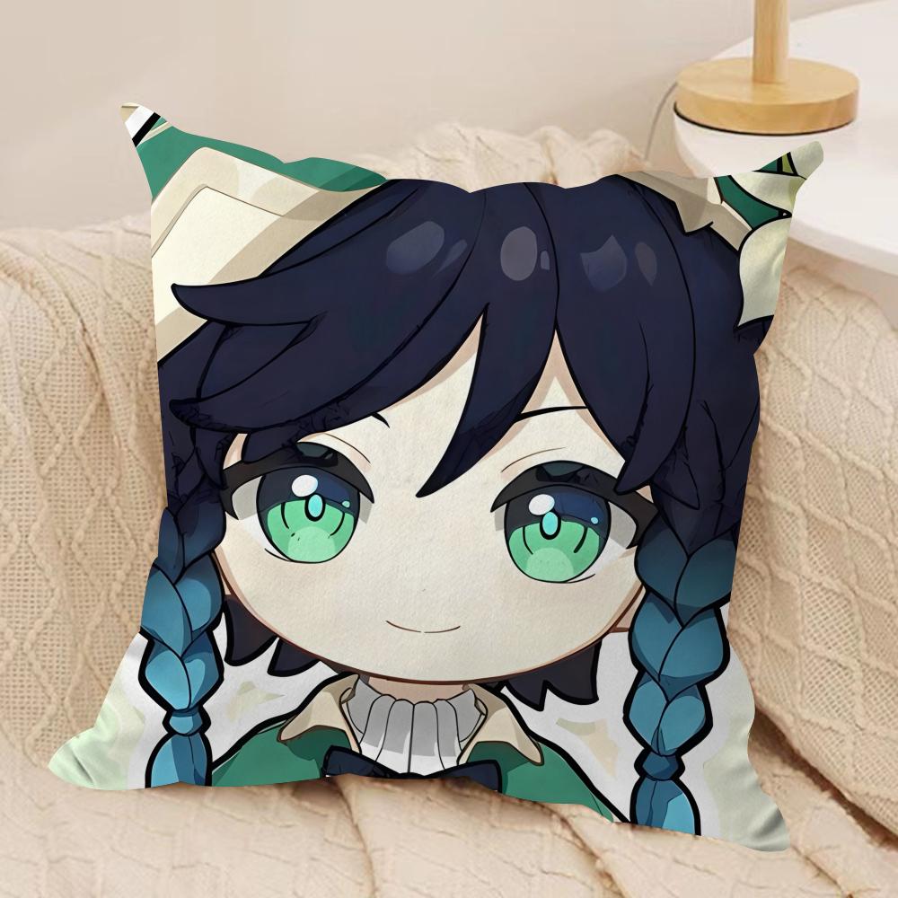 Venti Cute Cute Genshin Impact Cushion Cover Silky Short Plush Invisible Zipper Dustproof Sofa Pillow Case For Home Decor