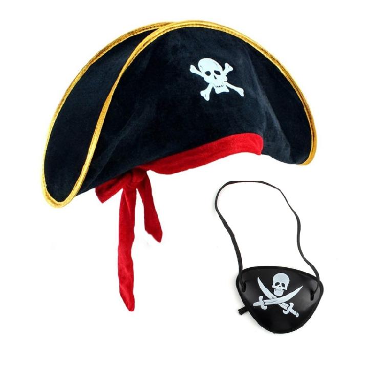 Pirate Hair Hoop Hat EyePatch Kerchief Set for Halloween, Ship themed Parties